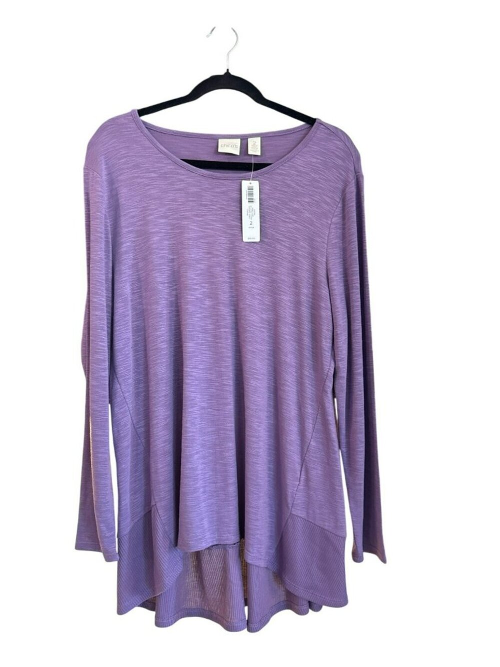 Chico's Purple Tunic Top Size 2 Large NWT Ribbed Knit High-Low Hem MSRP $59